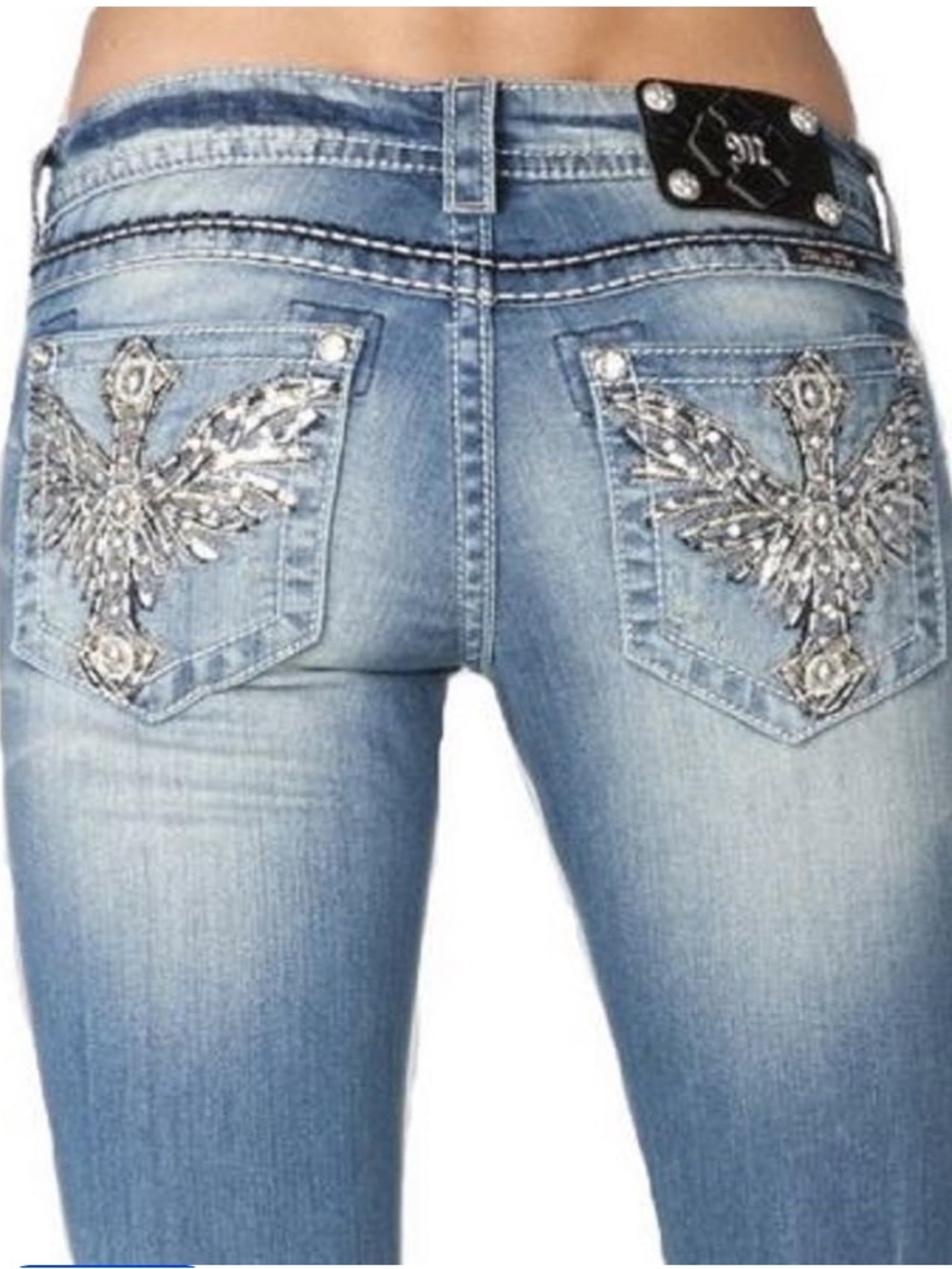 MISS ME Wingspan Embellished Cross
Signature Skinny Jeans Crystals Bling Size 30